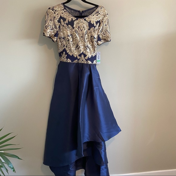 R&M Richards Blue Embellished Sequin High Low Wrap Dress Size 8 - Picture 2 of 8